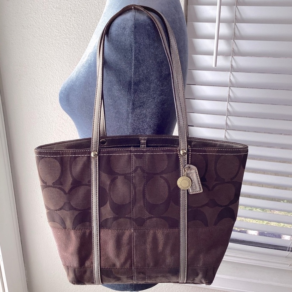 Coach 11098 Brown Signature Shimmer Stripe Medium Tote